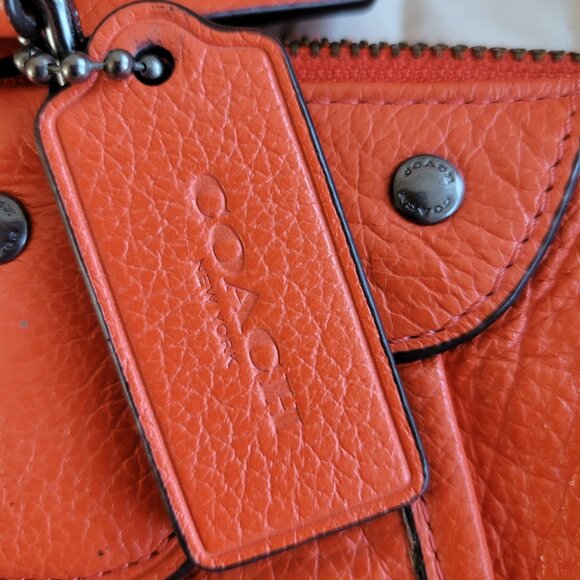 Coach Tangerine Orange Pebbled Leather Crossbody Satchel Purse - Picture 3 of 8